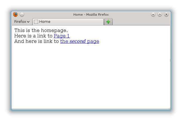 Hyperlinks home.html shown in Mozilla Firefox